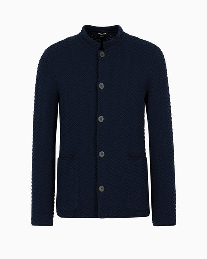Single-breasted jacket in chevron Ottoman wool