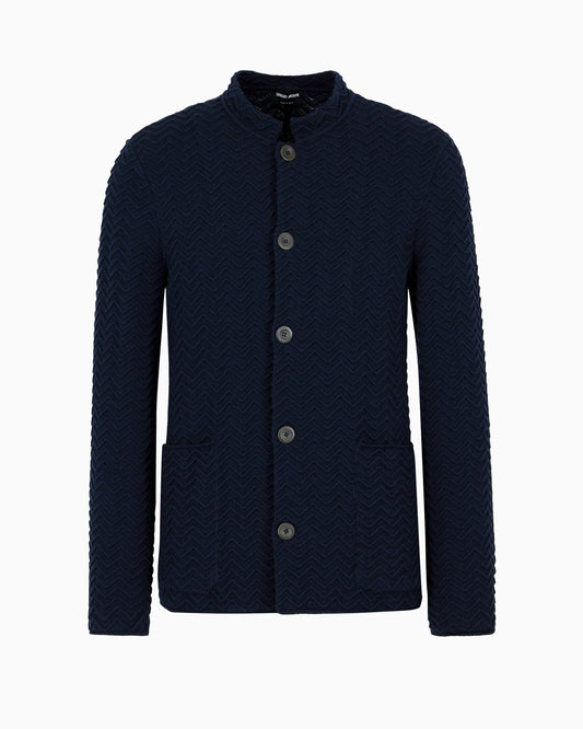 Single-breasted jacket in chevron Ottoman wool