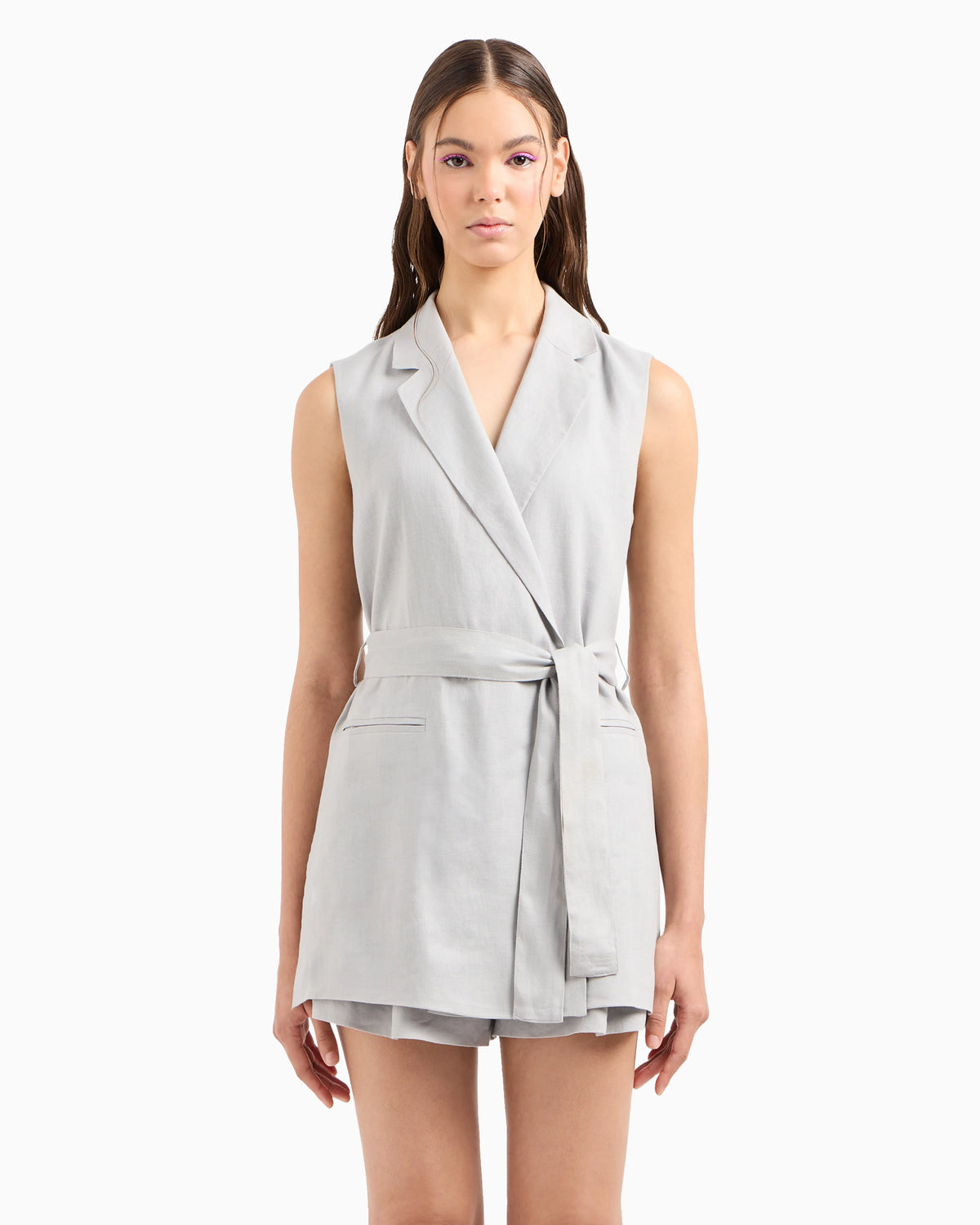 Double-breasted waistcoat in linen and cotton canvas