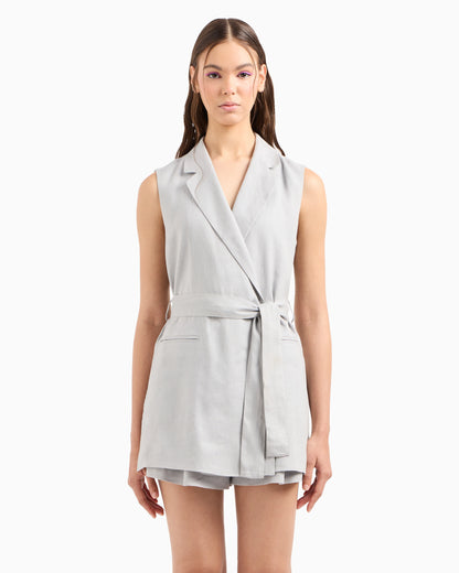 Double-breasted waistcoat in linen and cotton canvas