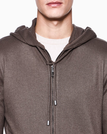 Cashmere Jersey Hoodie with Front Zipper