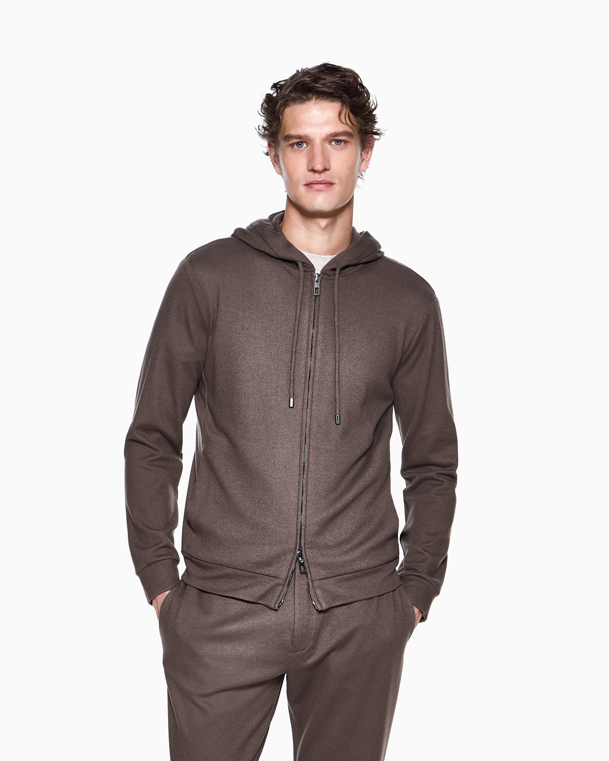 Cashmere Jersey Hoodie with Front Zipper