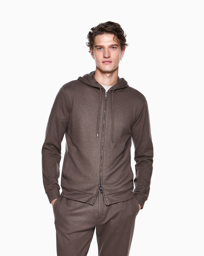 Cashmere Jersey Hoodie with Front Zipper