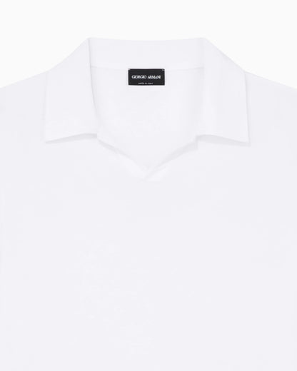Stretch polo in viscose jersey with buttonless collar