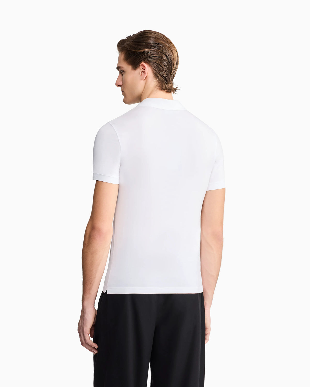 Stretch polo in viscose jersey with buttonless collar