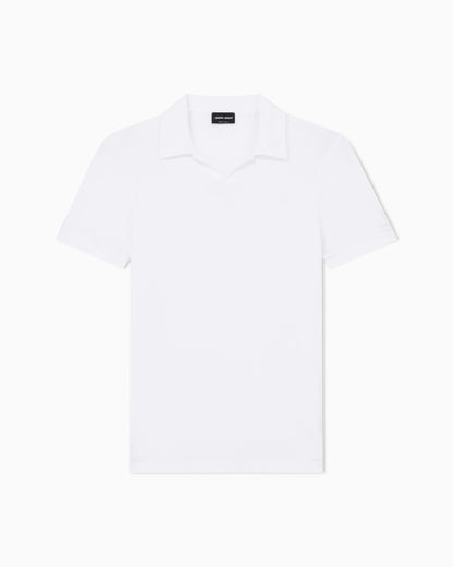 Stretch polo in viscose jersey with buttonless collar