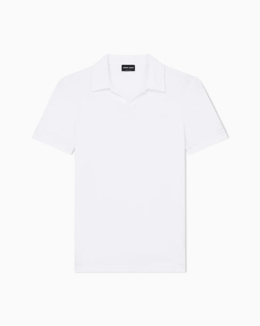 Stretch polo in viscose jersey with buttonless collar