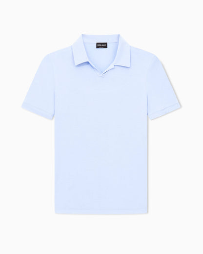 Stretch polo in viscose jersey with buttonless collar