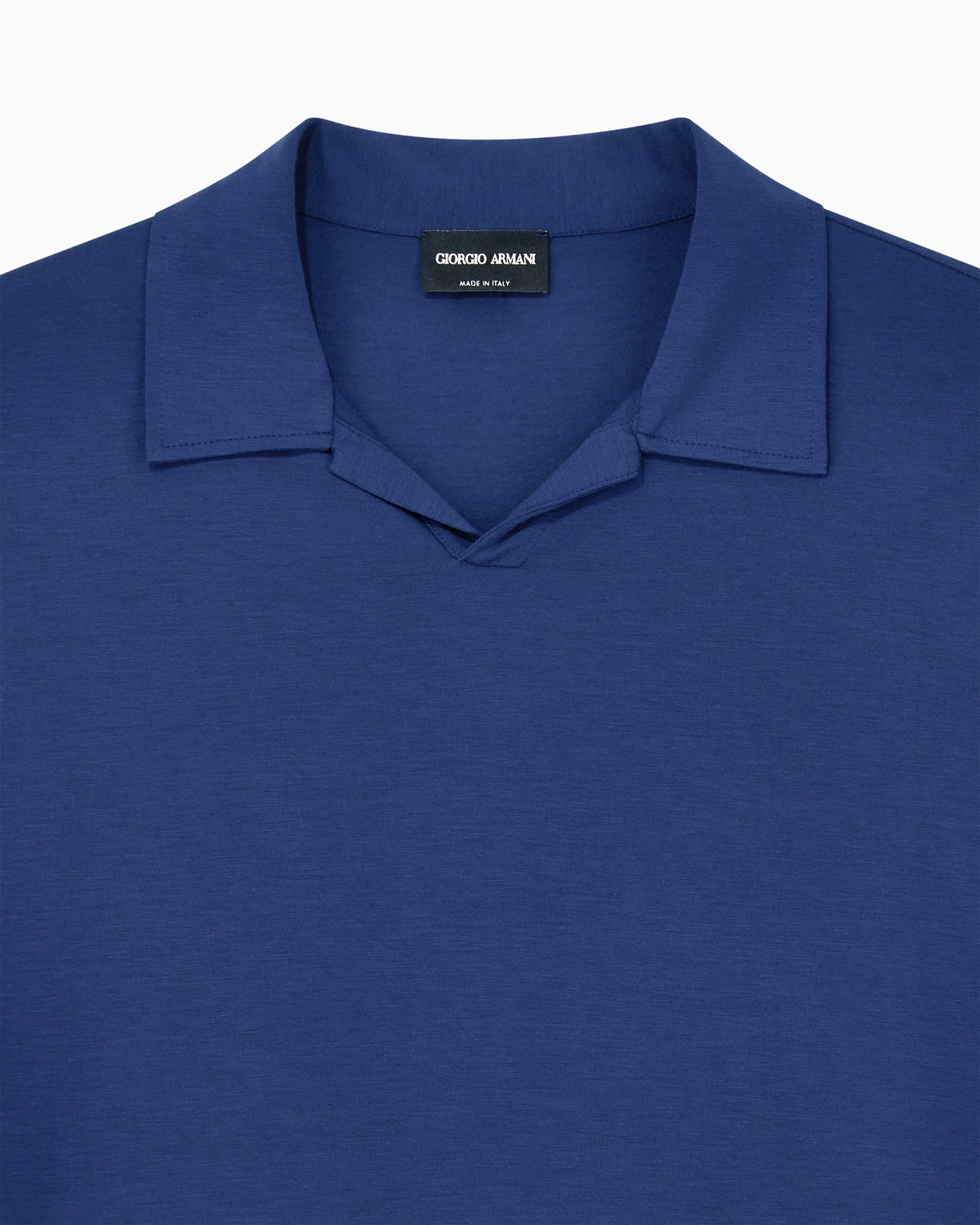 Stretch polo in viscose jersey with buttonless collar