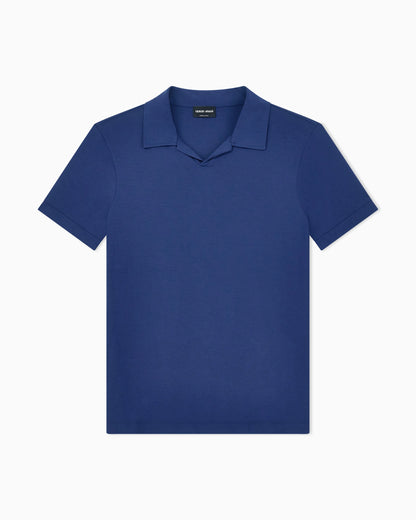 Stretch polo in viscose jersey with buttonless collar