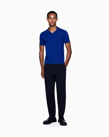 Stretch polo in viscose jersey with buttonless collar