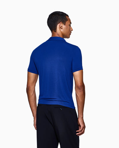 Stretch polo in viscose jersey with buttonless collar