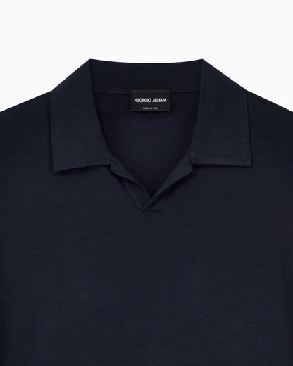 Stretch polo in viscose jersey with buttonless collar