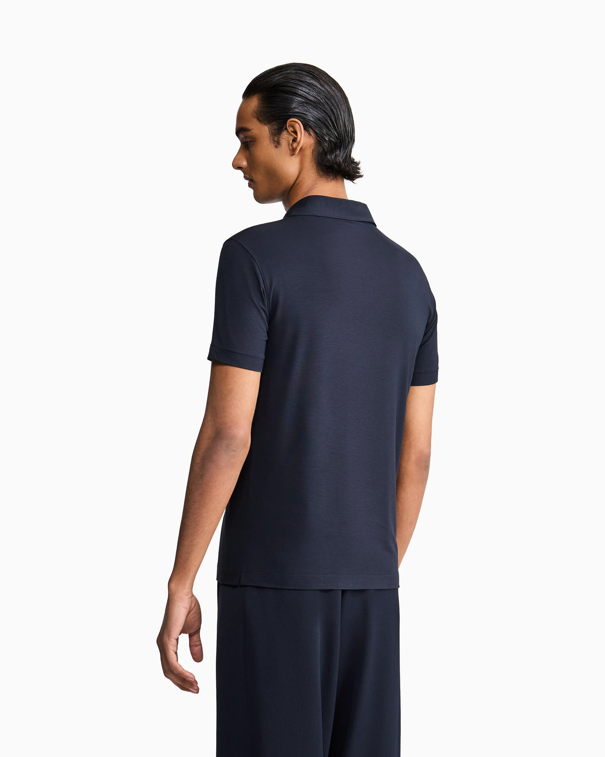 Stretch polo in viscose jersey with buttonless collar