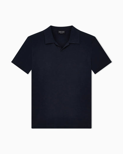 Stretch polo in viscose jersey with buttonless collar