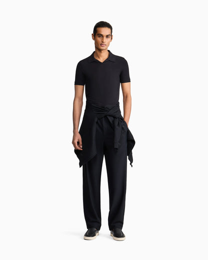 Stretch polo in viscose jersey with buttonless collar