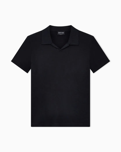 Stretch polo in viscose jersey with buttonless collar