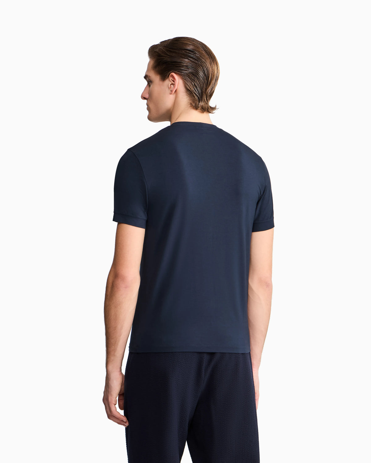 Crew-neck T-shirt in stretch viscose jersey with embroidery