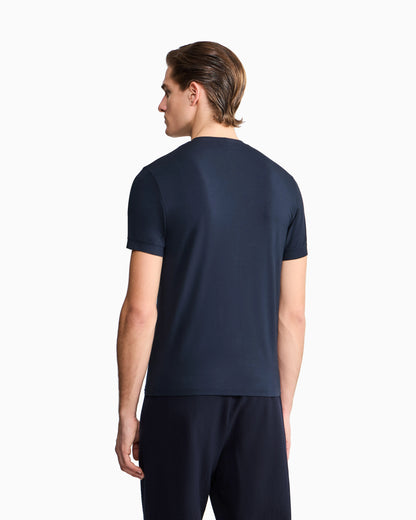 Crew-neck T-shirt in stretch viscose jersey with embroidery