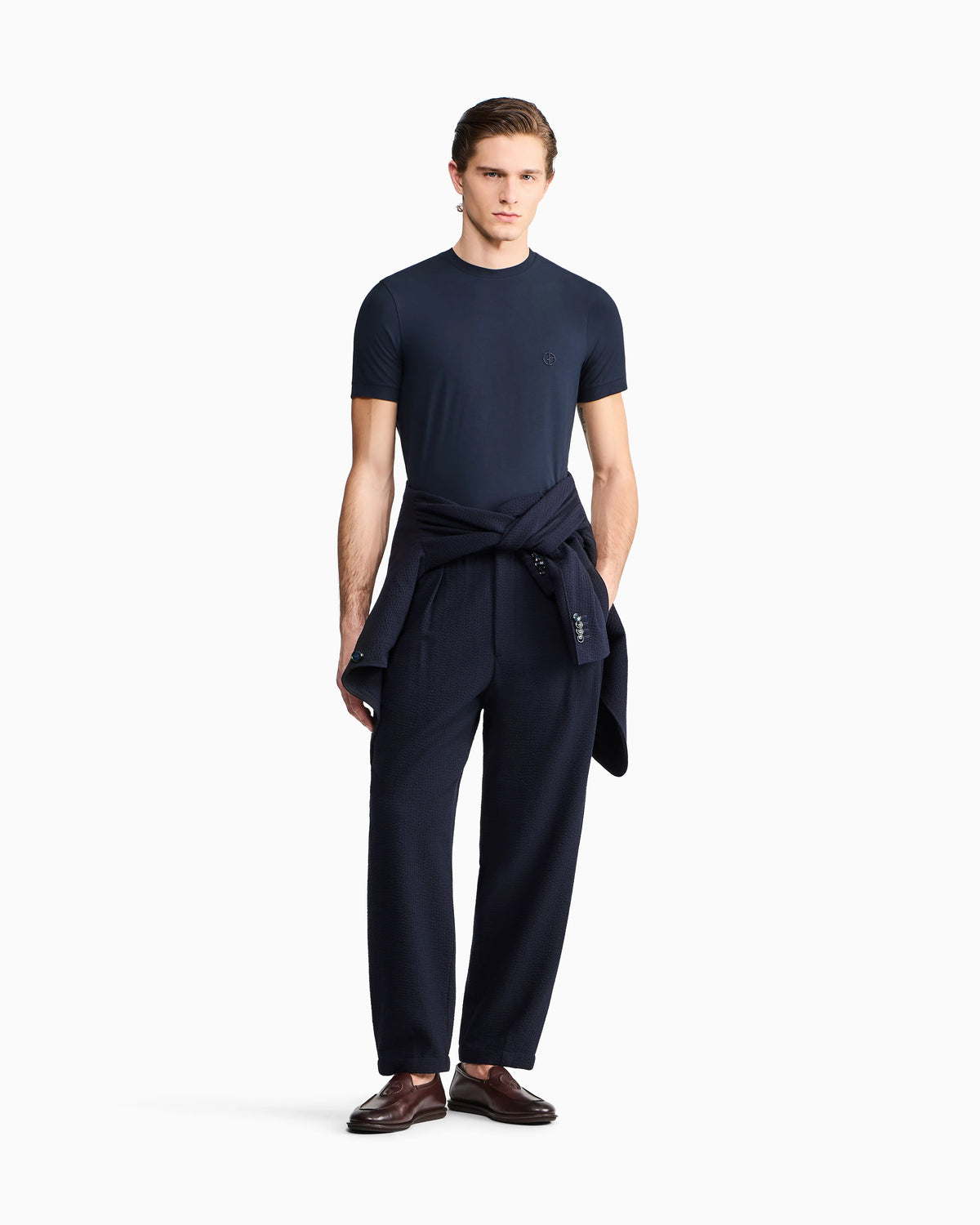 Crew-neck T-shirt in stretch viscose jersey with embroidery
