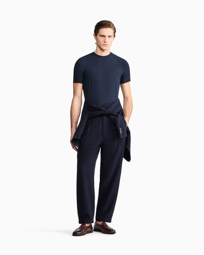 Crew-neck T-shirt in stretch viscose jersey with embroidery