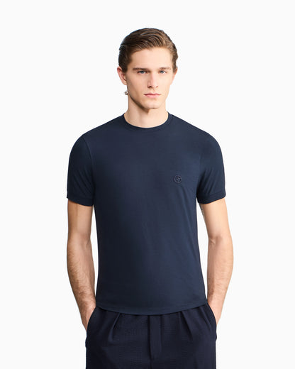 Crew-neck T-shirt in stretch viscose jersey with embroidery
