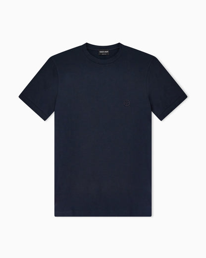 Crew-neck T-shirt in stretch viscose jersey with embroidery