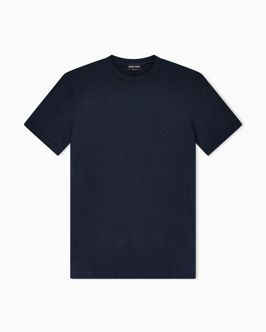 Crew-neck T-shirt in stretch viscose jersey with embroidery