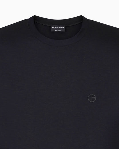 Crew-neck T-shirt in stretch viscose jersey with embroidery