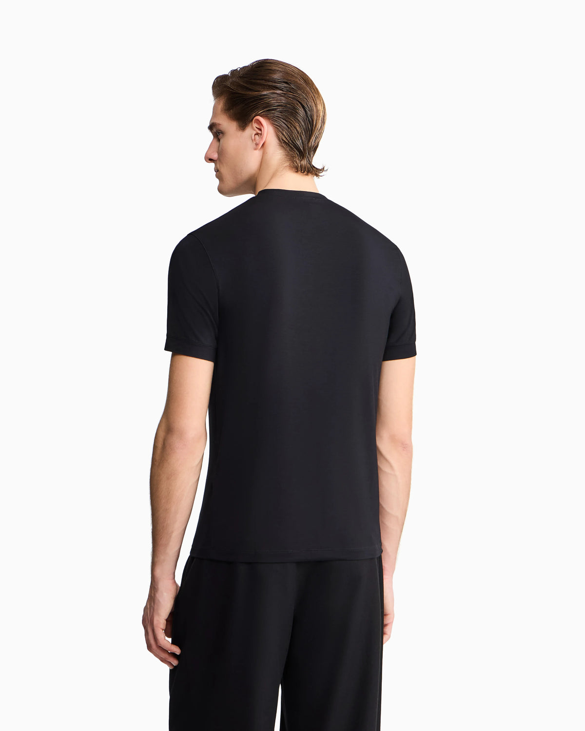 Crew-neck T-shirt in stretch viscose jersey with embroidery