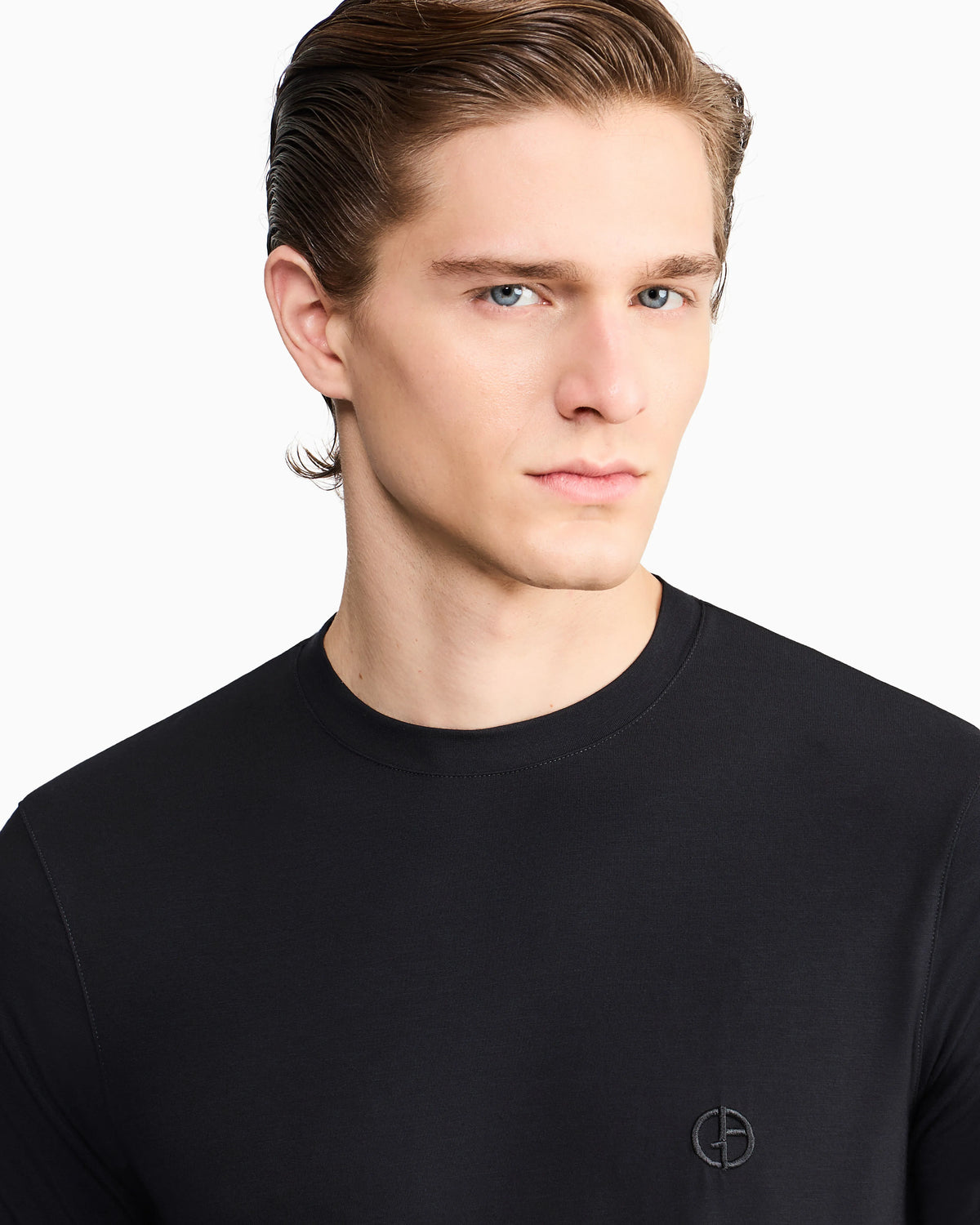 Crew-neck T-shirt in stretch viscose jersey with embroidery