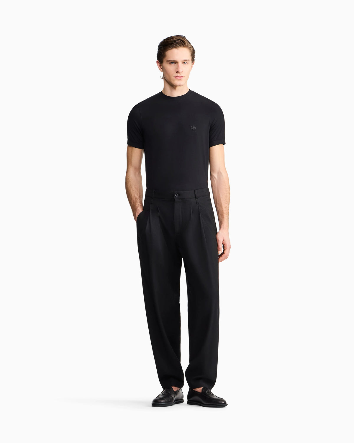 Crew-neck T-shirt in stretch viscose jersey with embroidery