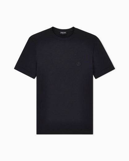 Crew-neck T-shirt in stretch viscose jersey with embroidery