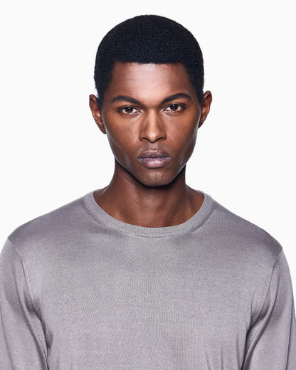 Long-sleeved, crew-neck jumper in silk and cotton
