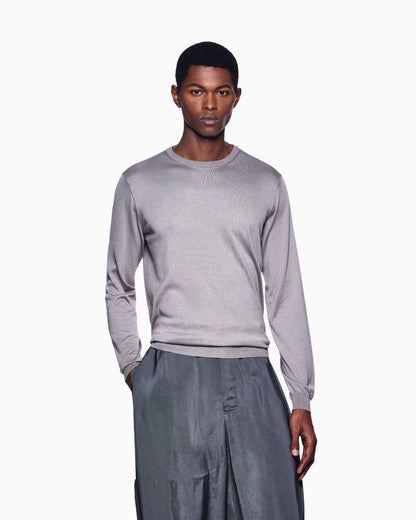 Long-sleeved, crew-neck jumper in silk and cotton