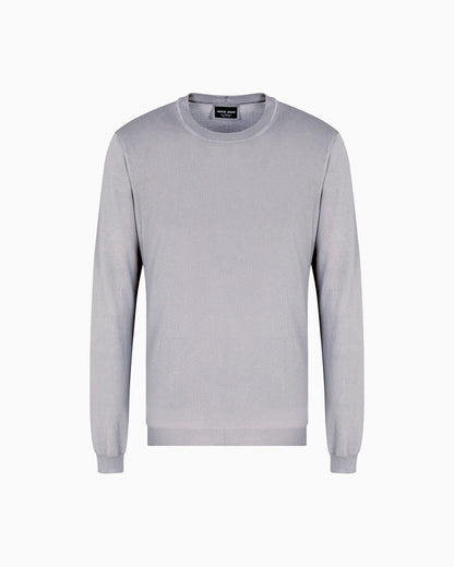 Long-sleeved, crew-neck jumper in silk and cotton