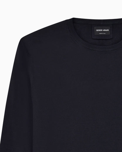Long-sleeved, crew-neck jumper in silk and cotton