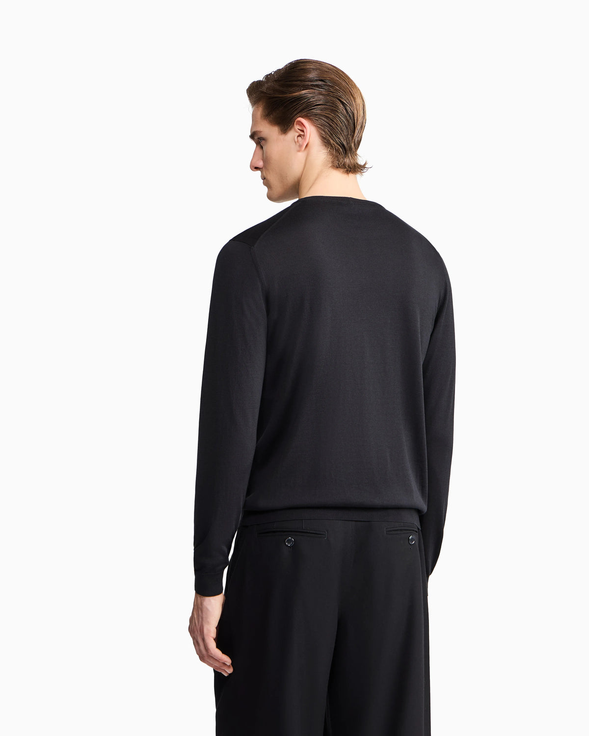 Long-sleeved, crew-neck jumper in silk and cotton