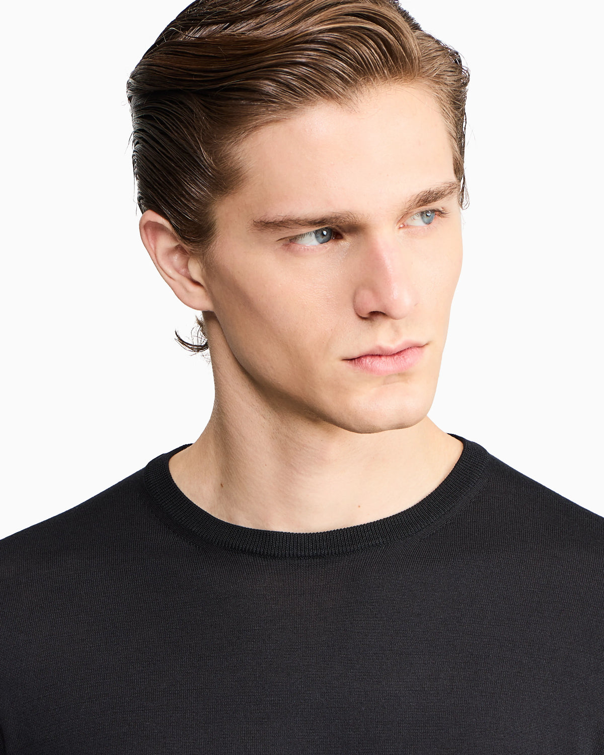 Long-sleeved, crew-neck jumper in silk and cotton