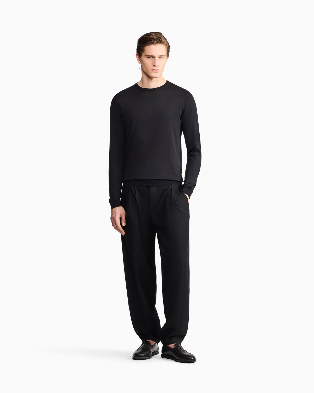Long-sleeved, crew-neck jumper in silk and cotton