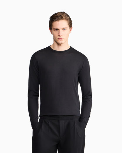 Long-sleeved, crew-neck jumper in silk and cotton