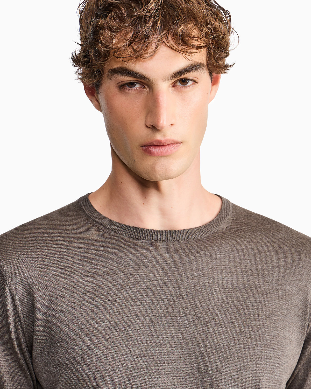 Slim-fit sweater in plain knit silk and cotton