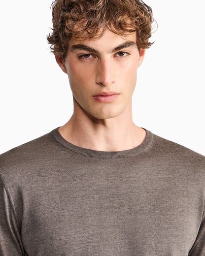 Slim-fit sweater in plain knit silk and cotton