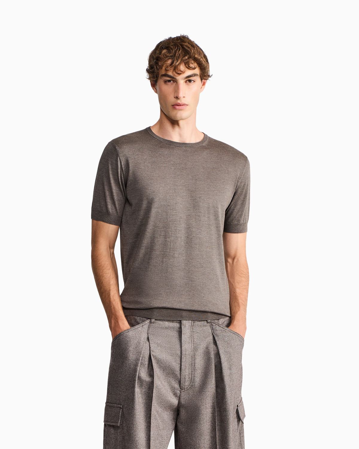Slim-fit sweater in plain knit silk and cotton