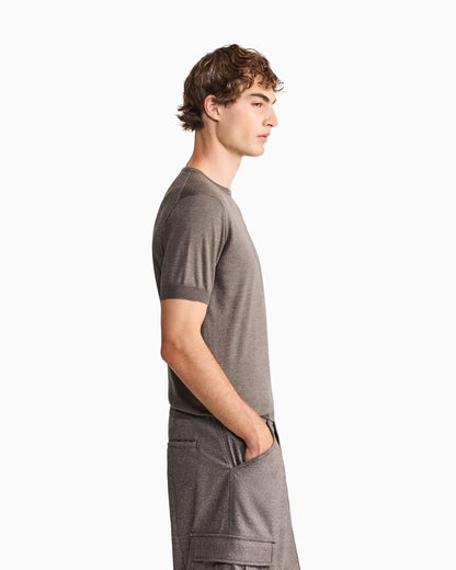 Slim-fit sweater in plain knit silk and cotton