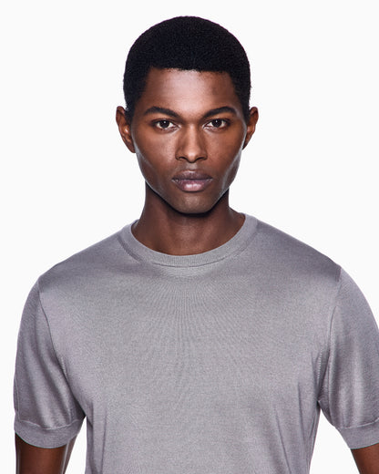 Short-sleeved, crew-neck jumper in silk and cotton