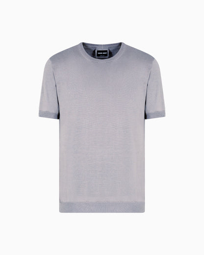 Short-sleeved, crew-neck jumper in silk and cotton