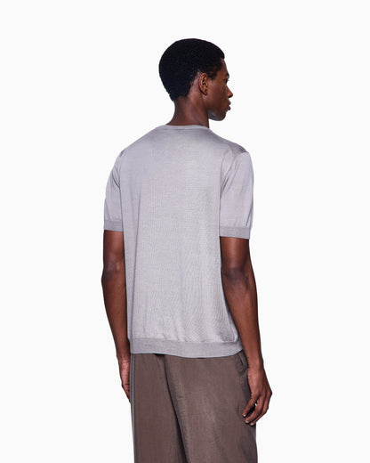 Short-sleeved, crew-neck jumper in silk and cotton