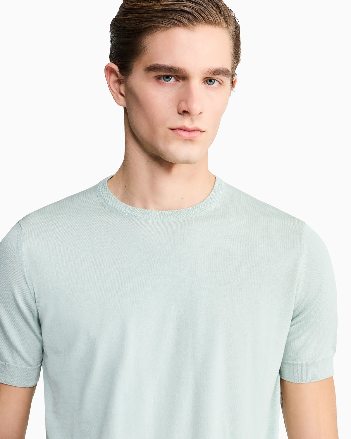 Slim-fit sweater in plain knit silk and cotton