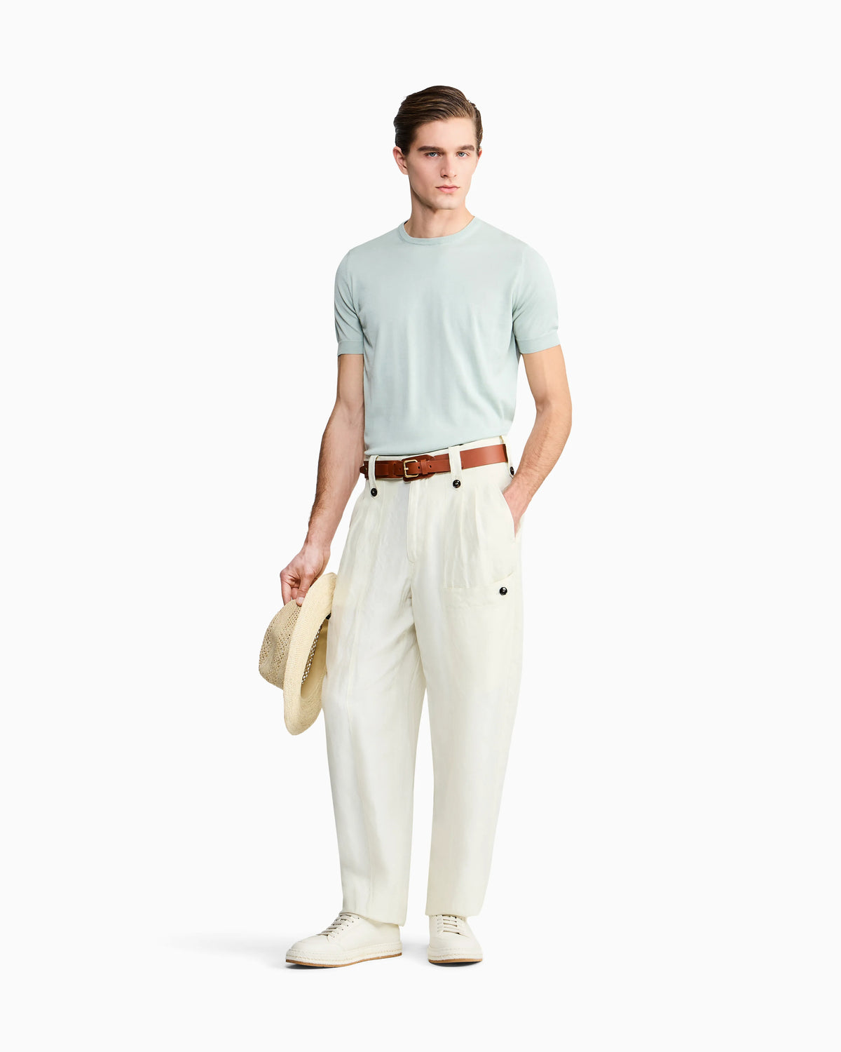 Slim-fit sweater in plain knit silk and cotton